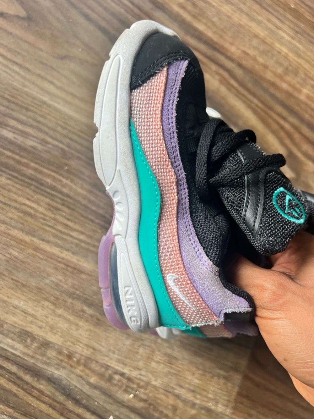 Nike Kids Black Sneakers with Purple Trim and Teal Logo - Picture 7 of 8